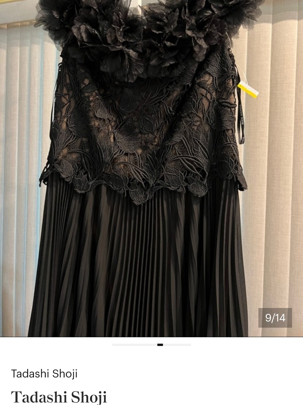 Tadashi Shoji Black Floral Lace Pleated Gown